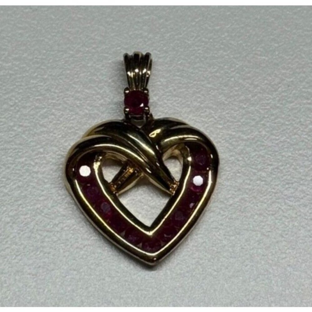 925 STERLING SILVER GOLD PLATED SPINEL HEART PENDANT